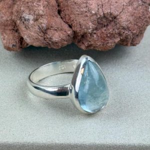 Aquamarijn ring – zware kwaliteit zilver en verstelbaar