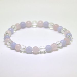 Chalcedone – Bergkristal – Rozenkwarts armband