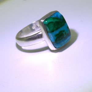 Malachiet-Chrysocolla ring - zware kwaliteit zilver en verstelbaar